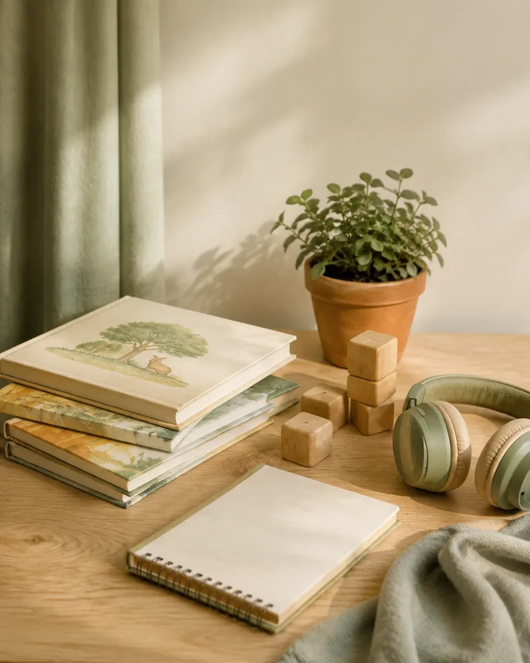 Libros, materiales de juego y auriculares: distintas formas de acercarnos a la comunicación.